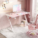 Z8 RGB Gaming Desk with Led Lights, Headset Holder & Cup Holder - Pink & White