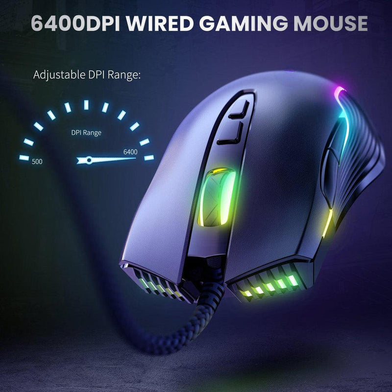 Onikuma CW905 6400 DPI Wired Gaming Mouse 7 Buttons Design RGB (Black)