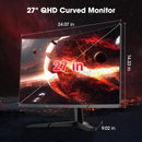 KOORUI 27E6QCA 27 inch 2k QHD (2560 x 1440) 180Hz HDR10 1500R Curved Gaming Monitor