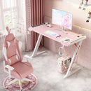 Z8 RGB Gaming Desk with Led Lights, Headset Holder & Cup Holder - Pink & White
