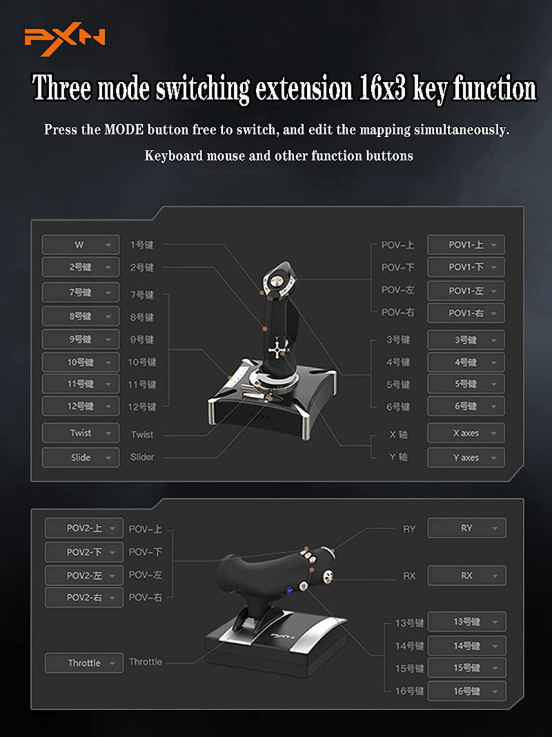 PXN 2119 Pro Flight Simulator Joystcik "rocker arm unit" and "throttle valve" with Vibration Function For PS4/Xbox One/Xbox Series X|S/Windows PC