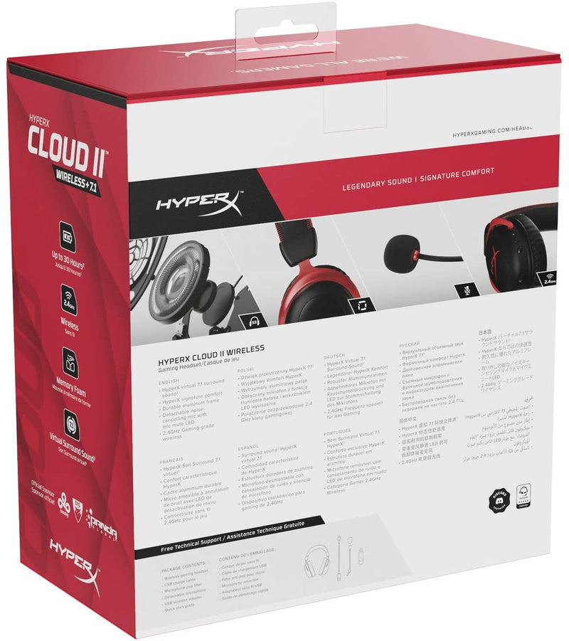 HyperX Cloud II Wireless - Gaming Headset for PC, PS4/PS5, Nintendo Switch,  Long Lasting Battery Up to 30 Hours, 7.1 Surround Sound, Memory Foam