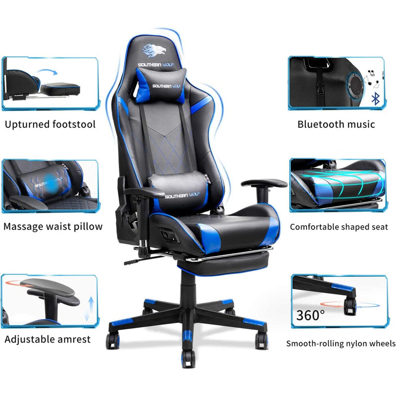 Southern Wolf SW2 Gaming Chair with Massage Function, Speakers and Footrest